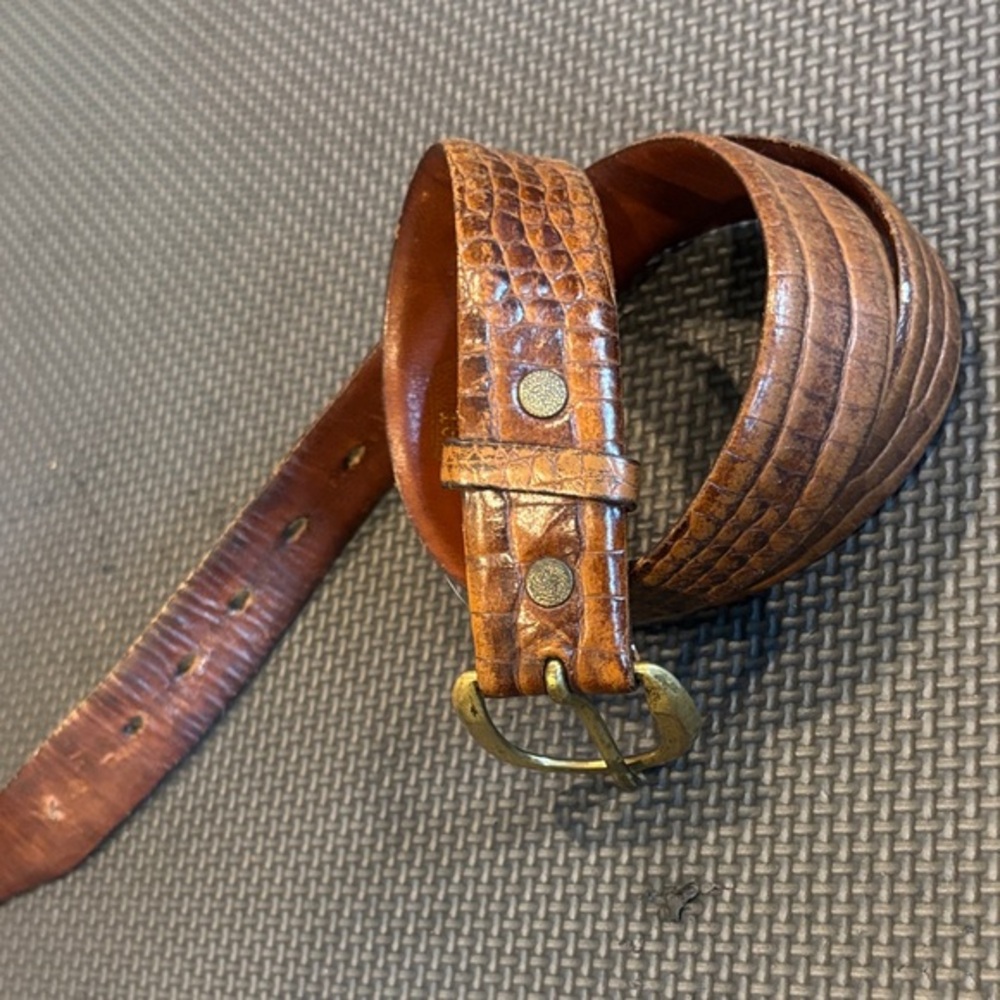 Alligator grain Brown Leather Belt with cashmere cowhide lining